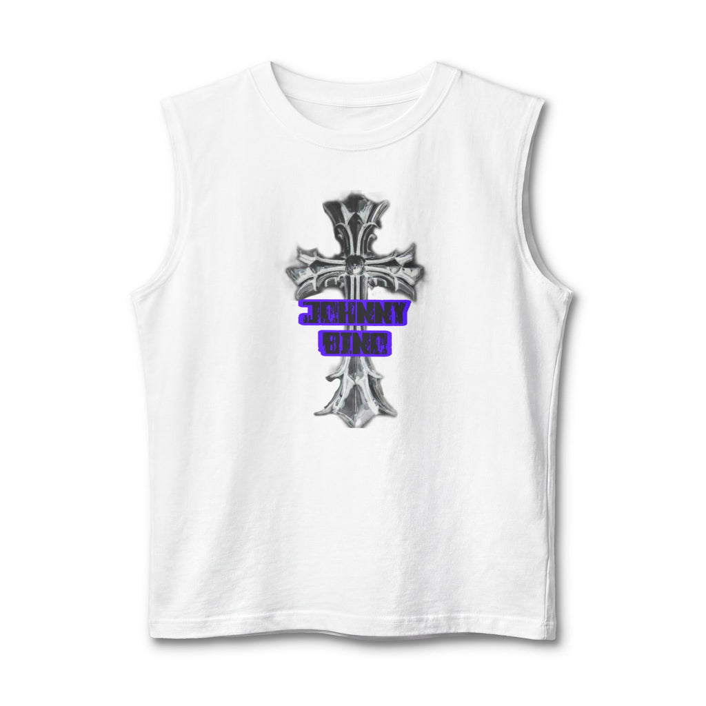 Cross Graphic Muscle Tank — 'Thin Blue Line' Purple Accent Christian Cross Tank Top