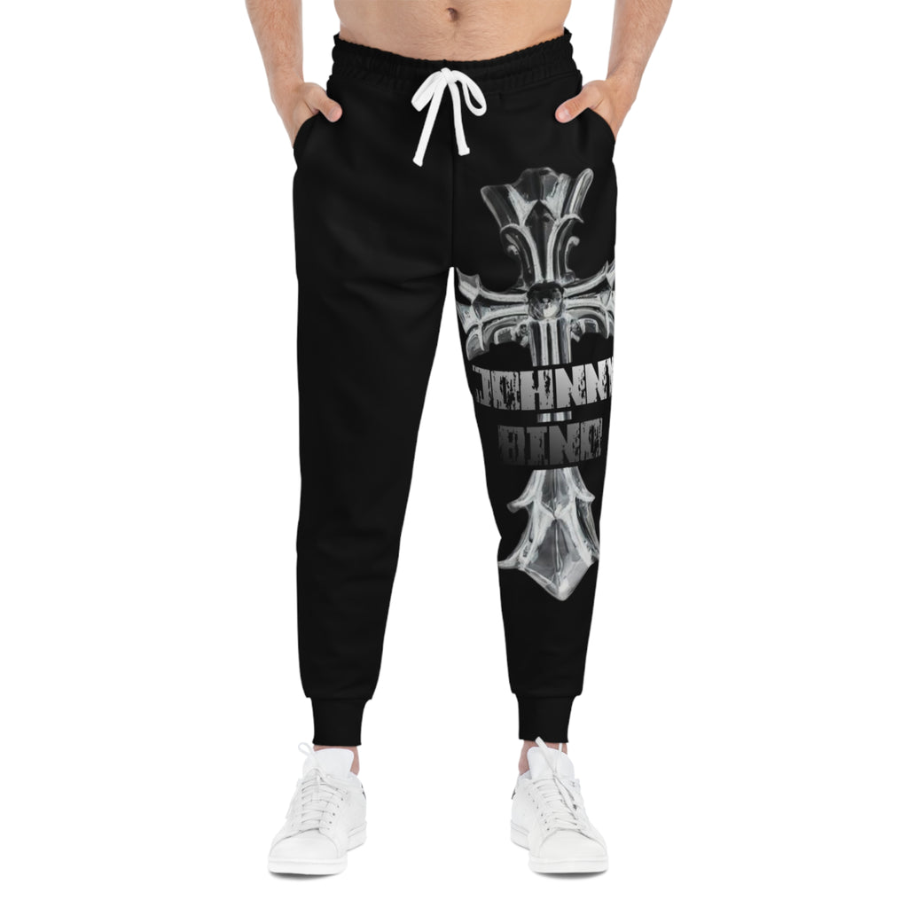 Black Cross Athletic Joggers — 'Journey On' Gothic Streetwear Sweatpants