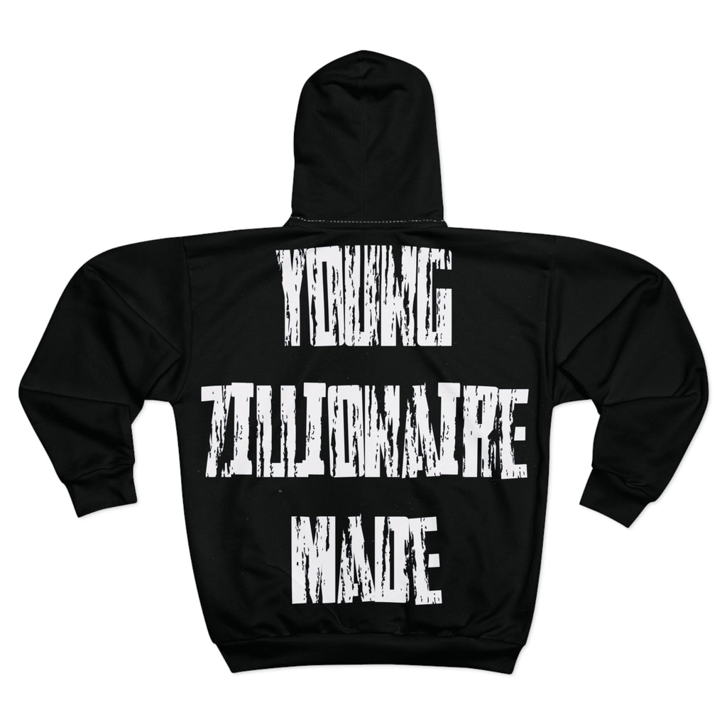 Zip Hoodie — 'Young Millionaire Made' Gothic Cross Full-Zip Hoodie