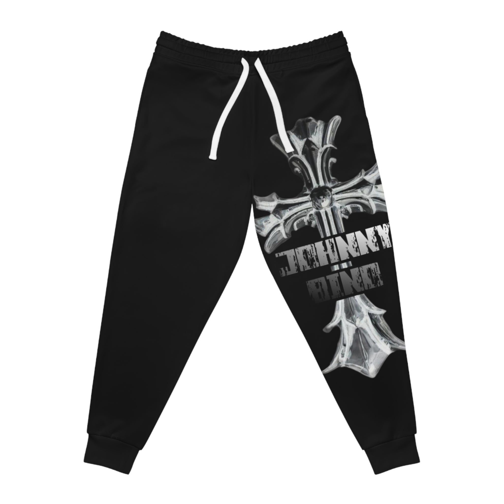 Black Cross Athletic Joggers — 'Journey On' Gothic Streetwear Sweatpants
