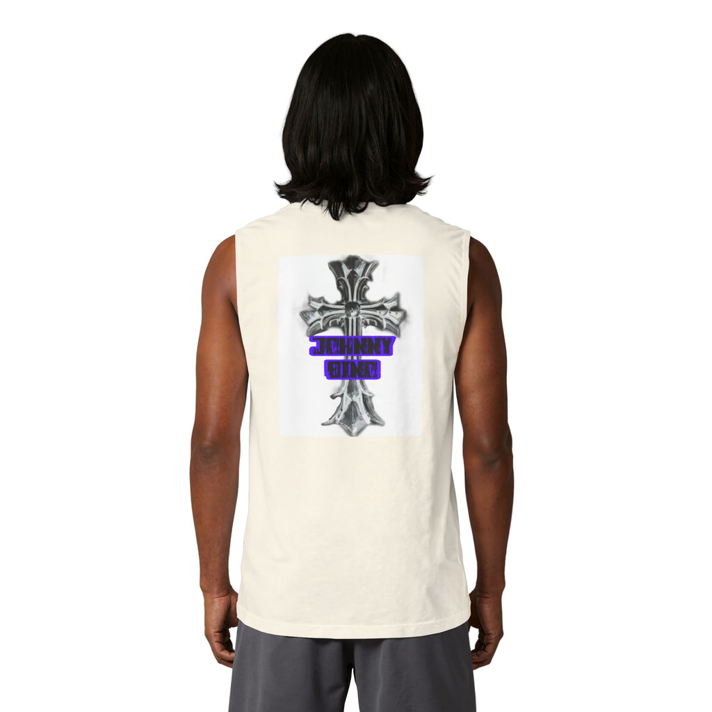 Cross Graphic Muscle Tank — 'Thin Blue Line' Purple Accent Christian Cross Tank Top