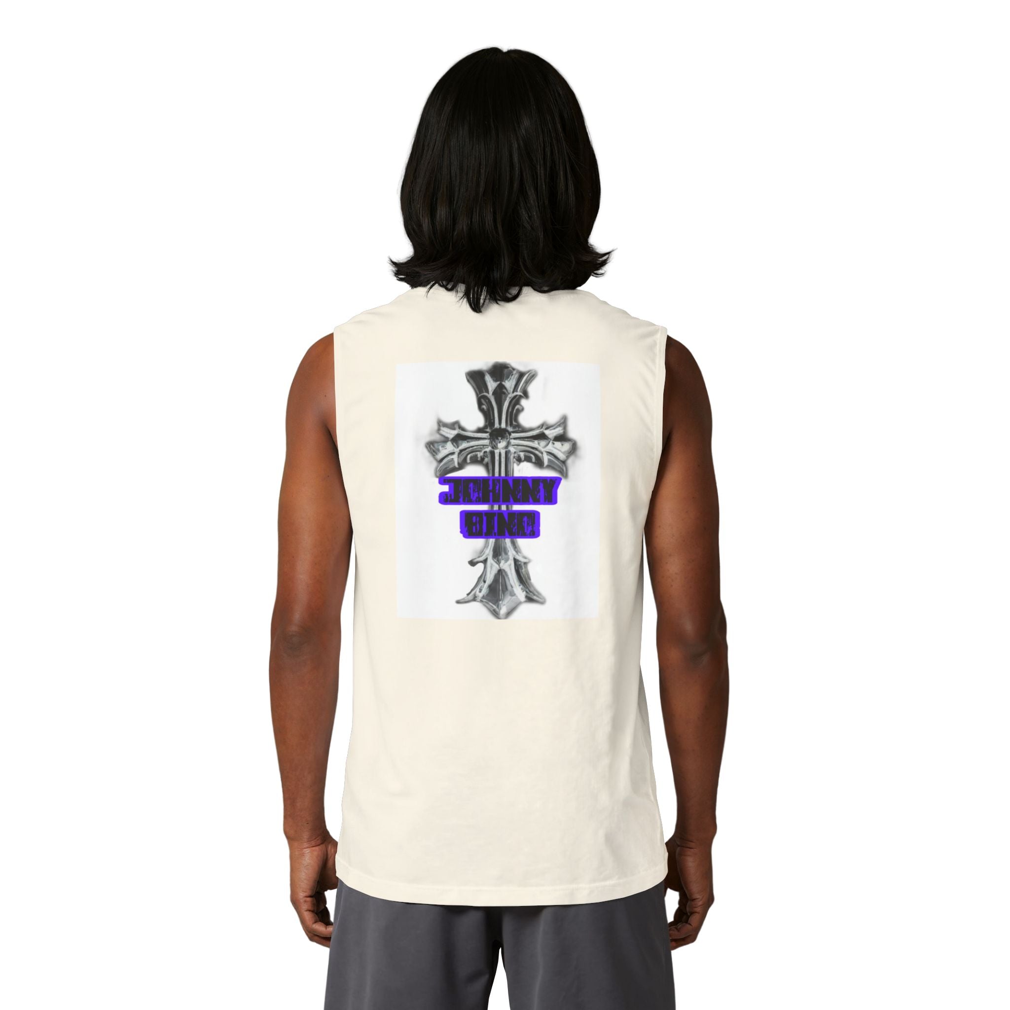 Cross Graphic Muscle Tank — 'Thin Blue Line' Purple Accent Christian Cross Tank Top