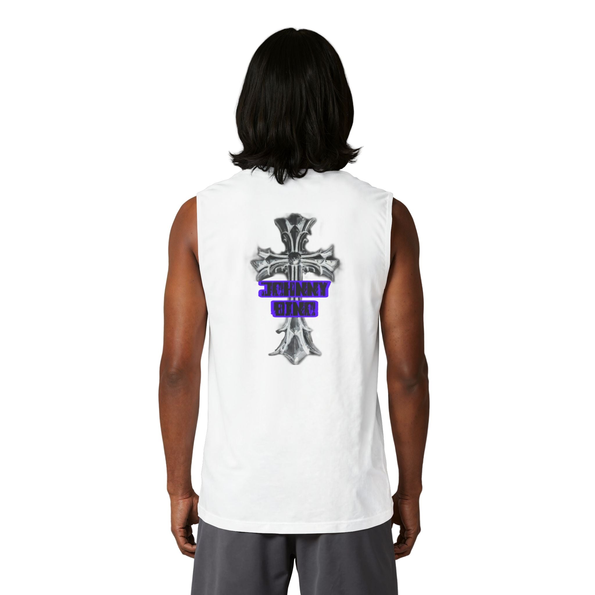 Cross Graphic Muscle Tank — 'Thin Blue Line' Purple Accent Christian Cross Tank Top