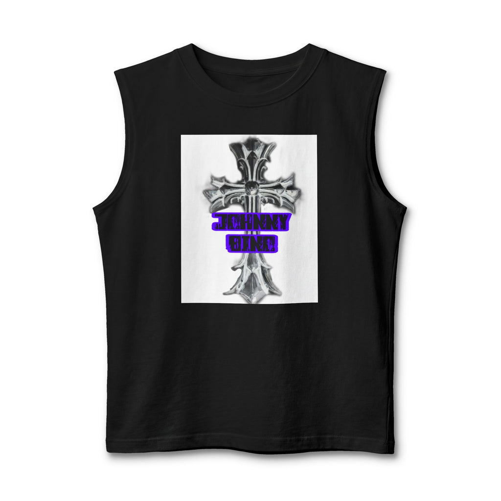 Cross Graphic Muscle Tank — 'Thin Blue Line' Purple Accent Christian Cross Tank Top