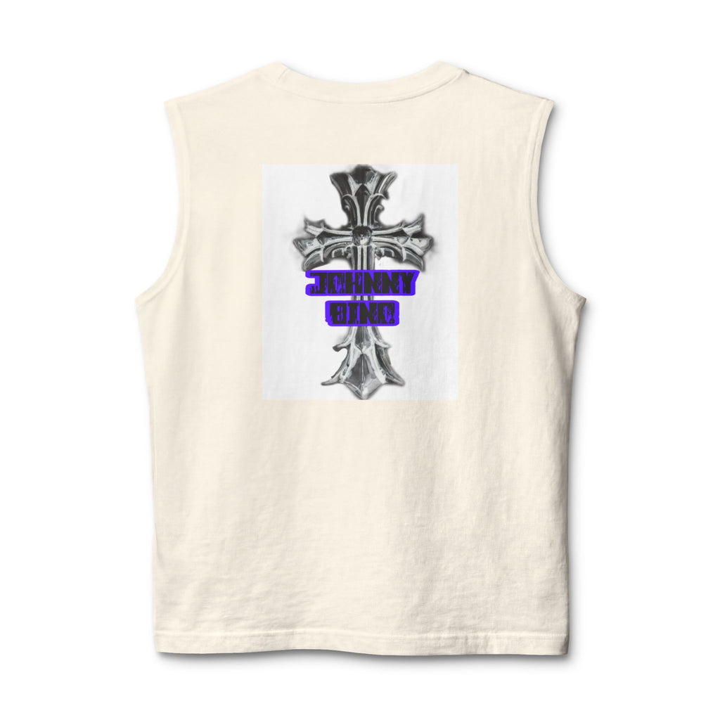 Cross Graphic Muscle Tank — 'Thin Blue Line' Purple Accent Christian Cross Tank Top
