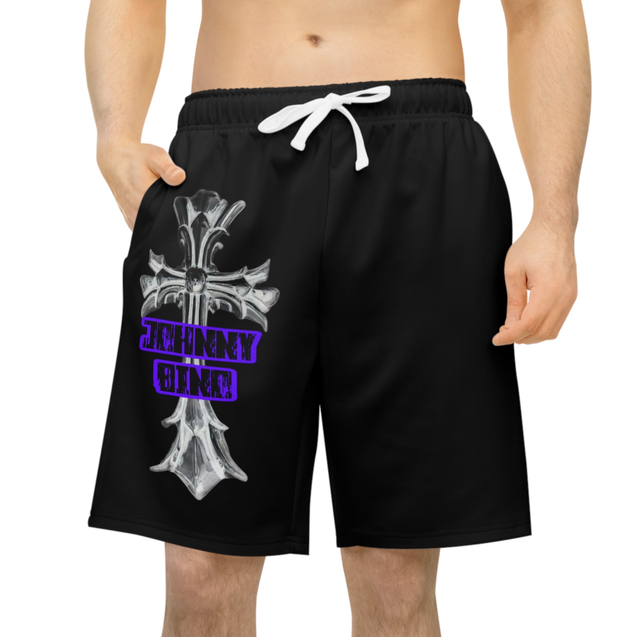 Athletic Shorts — Gothic Cross 'Johnny King' & 'Young zillionaire Made' Graphic