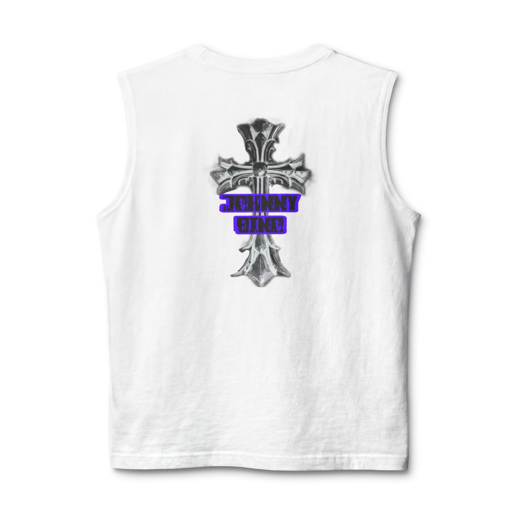 Cross Graphic Muscle Tank — 'Thin Blue Line' Purple Accent Christian Cross Tank Top