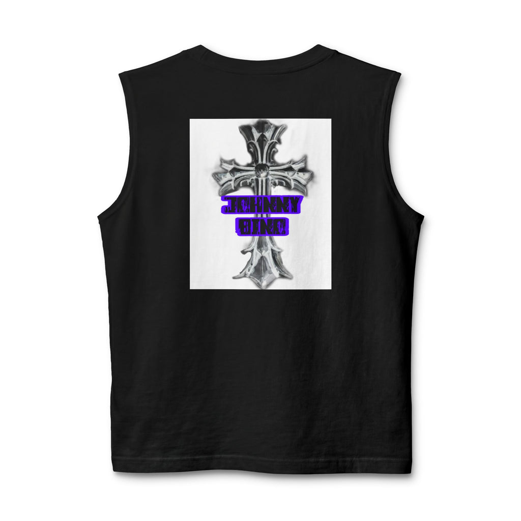 Cross Graphic Muscle Tank — 'Thin Blue Line' Purple Accent Christian Cross Tank Top