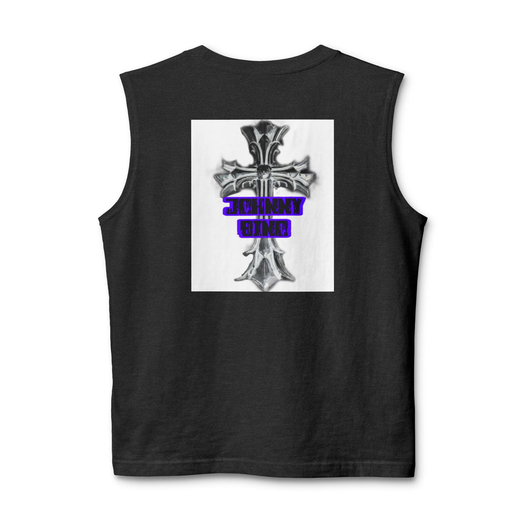 Cross Graphic Muscle Tank — 'Thin Blue Line' Purple Accent Christian Cross Tank Top
