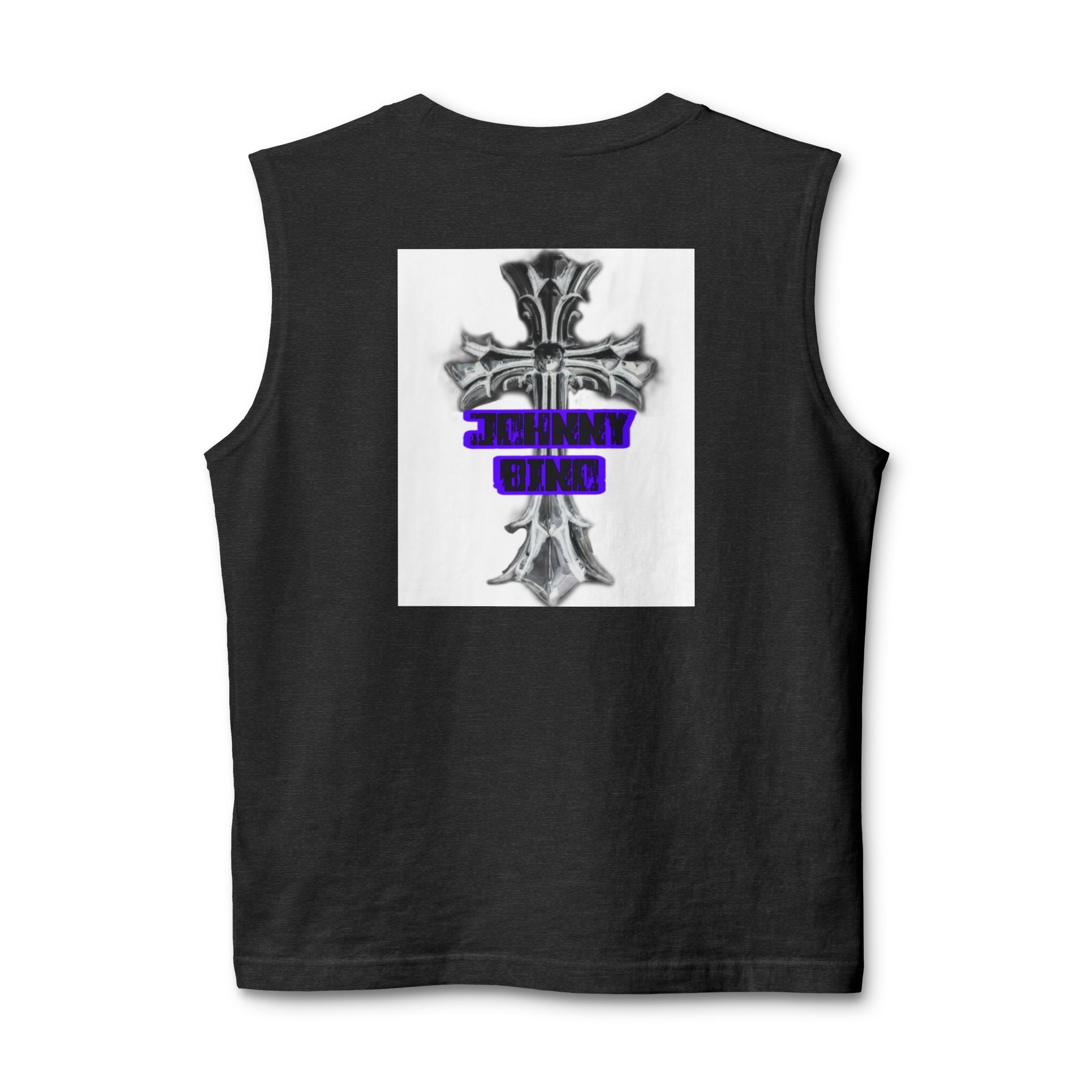Cross Graphic Muscle Tank — 'Thin Blue Line' Purple Accent Christian Cross Tank Top