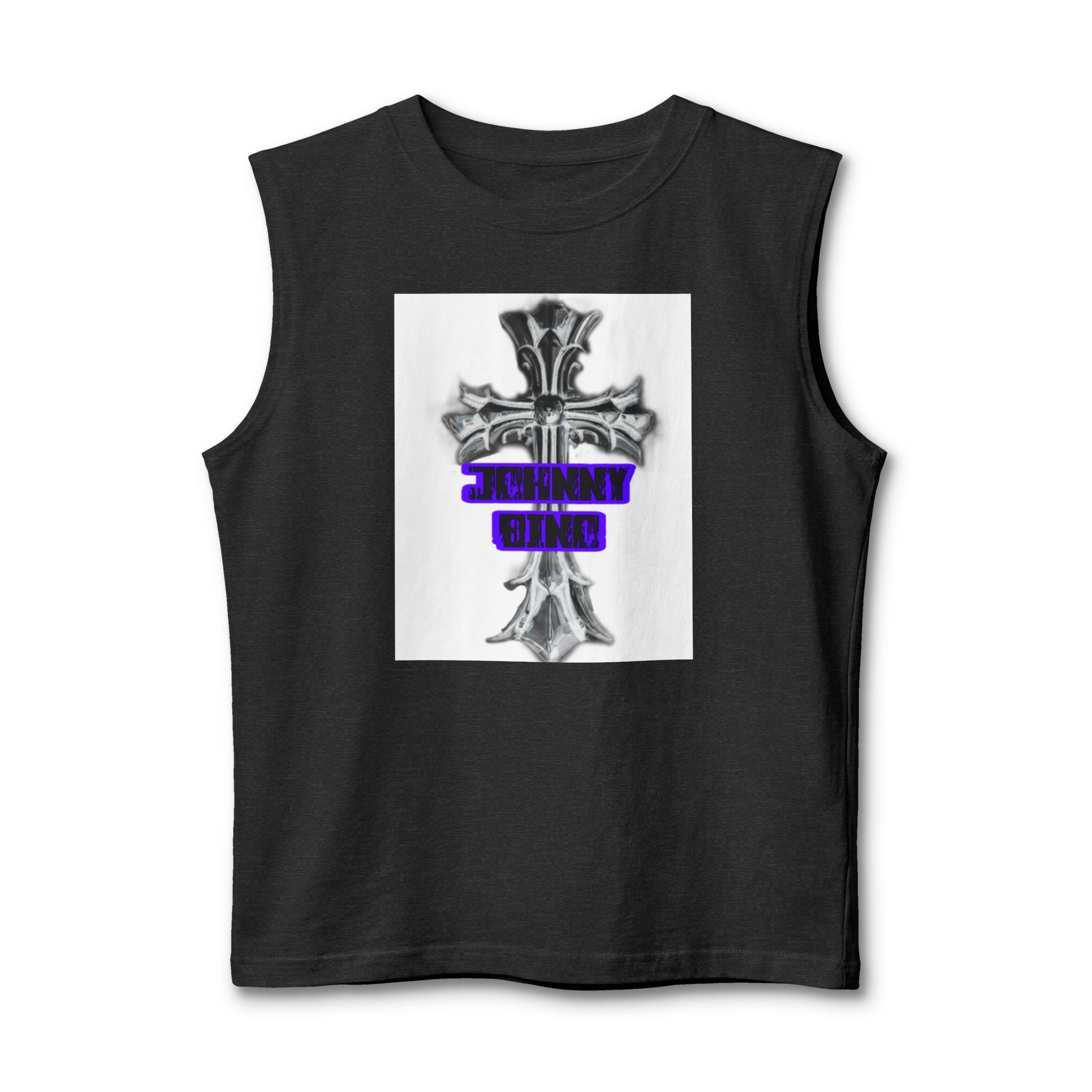 Cross Graphic Muscle Tank — 'Thin Blue Line' Purple Accent Christian Cross Tank Top