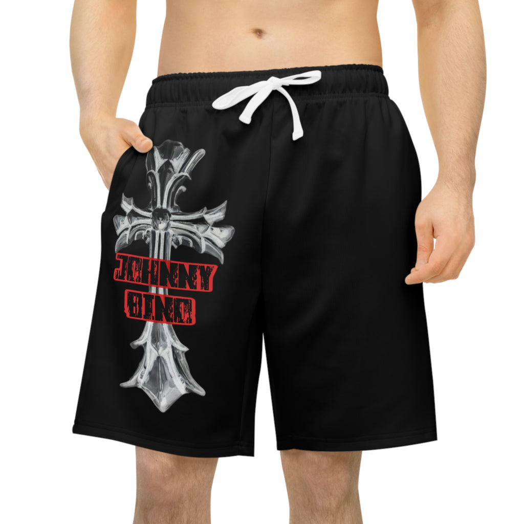 Cross & Stamped Logo Athletic Shorts — "Johnny King" Graphic