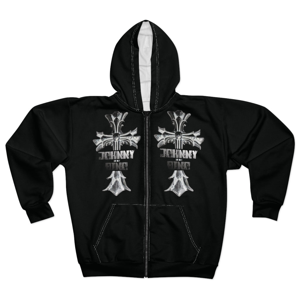 Zip Hoodie — 'Young Millionaire Made' Gothic Cross Full-Zip Hoodie