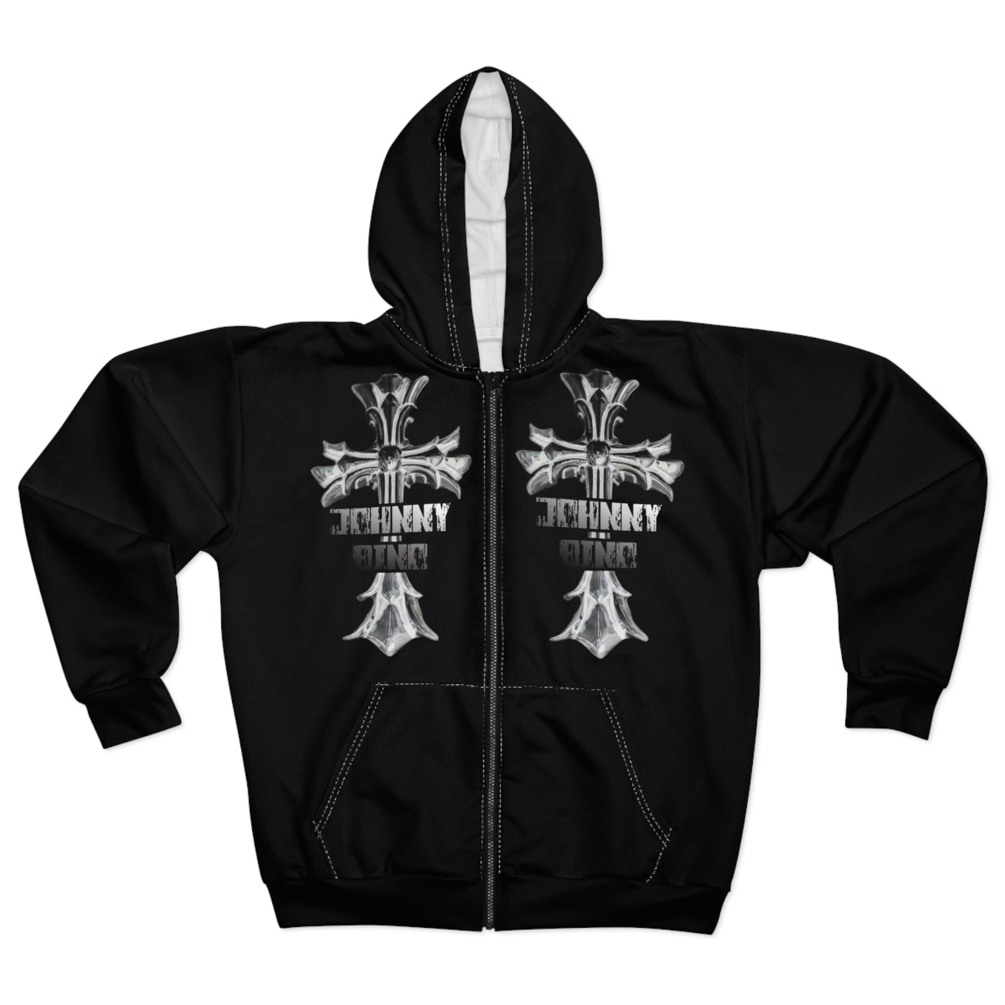 Zip Hoodie — 'Young Millionaire Made' Gothic Cross Full-Zip Hoodie