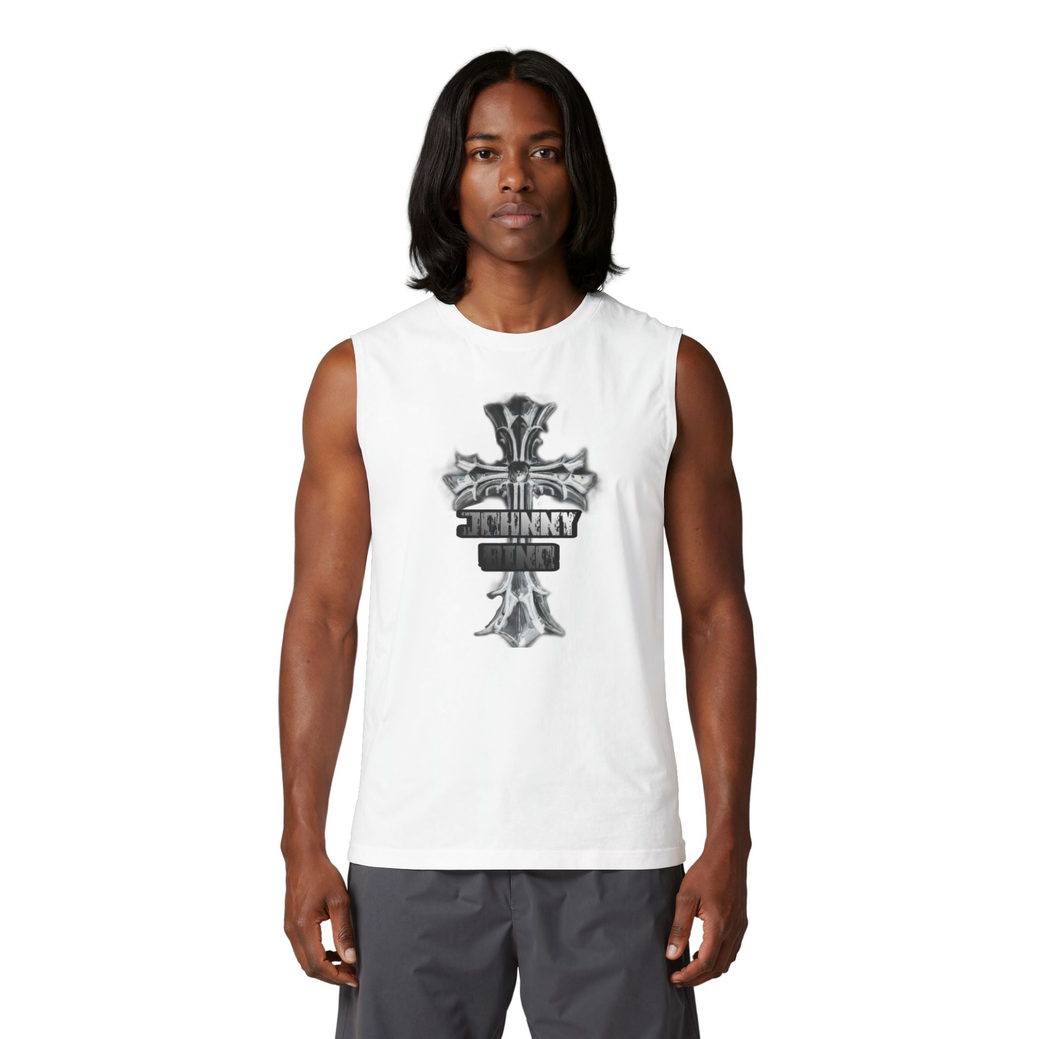Johnny's Crew Cross Muscle Tank — Vintage Gothic Cross Graphic Tank Top