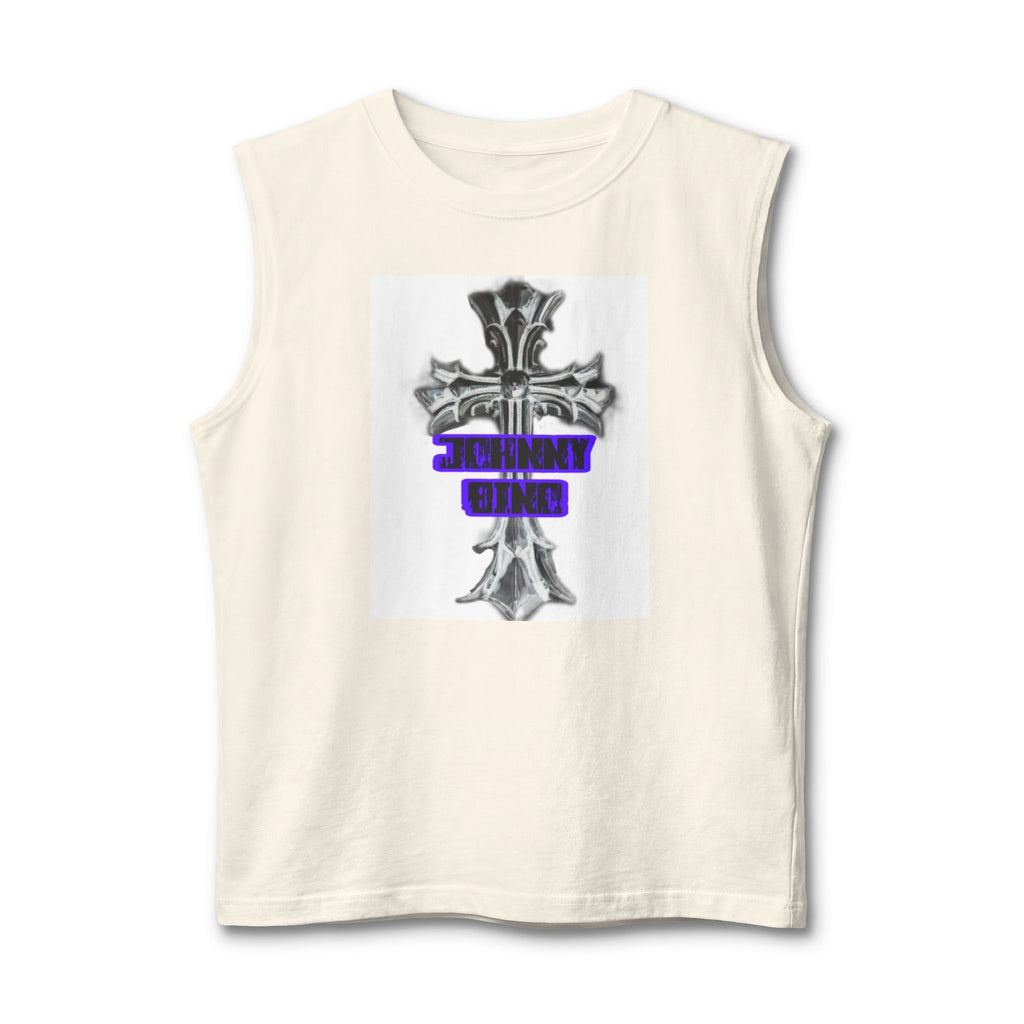 Cross Graphic Muscle Tank — 'Thin Blue Line' Purple Accent Christian Cross Tank Top
