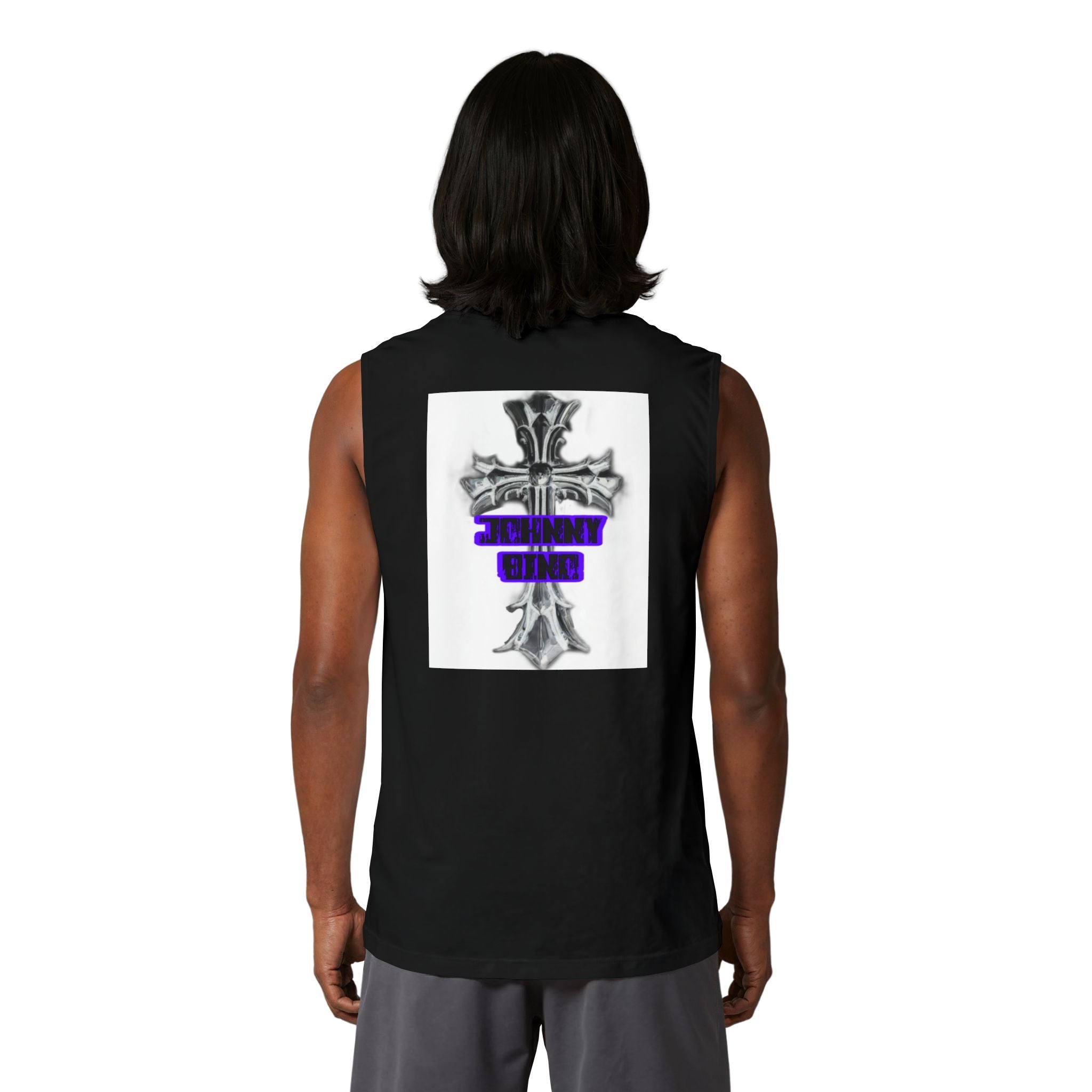 Cross Graphic Muscle Tank — 'Thin Blue Line' Purple Accent Christian Cross Tank Top