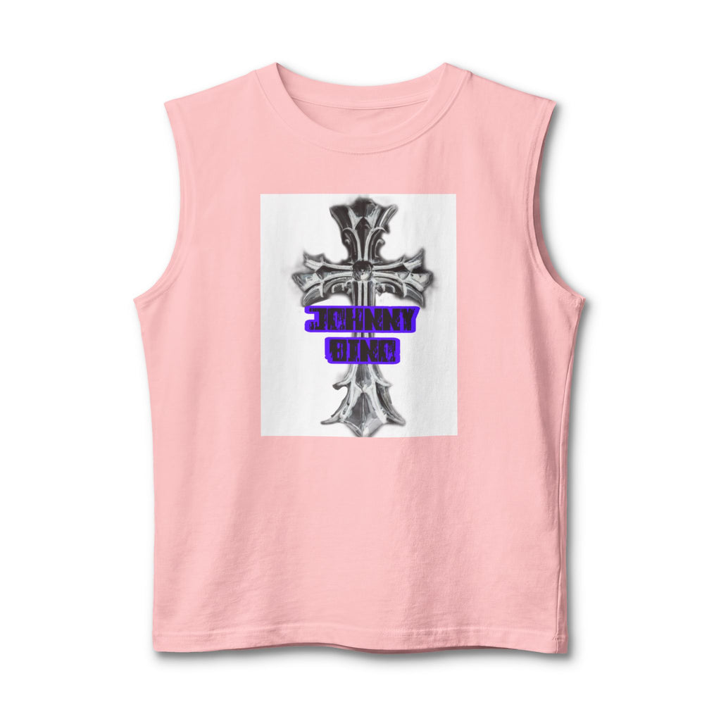 Cross Graphic Muscle Tank — 'Thin Blue Line' Purple Accent Christian Cross Tank Top